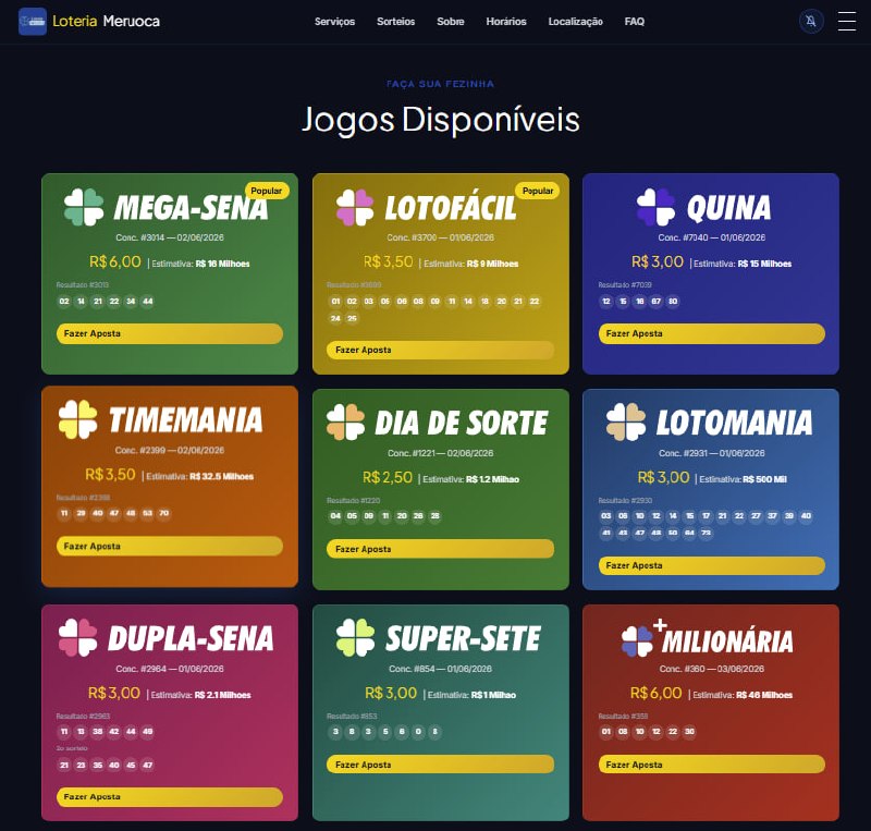 Preview do site da lotérica